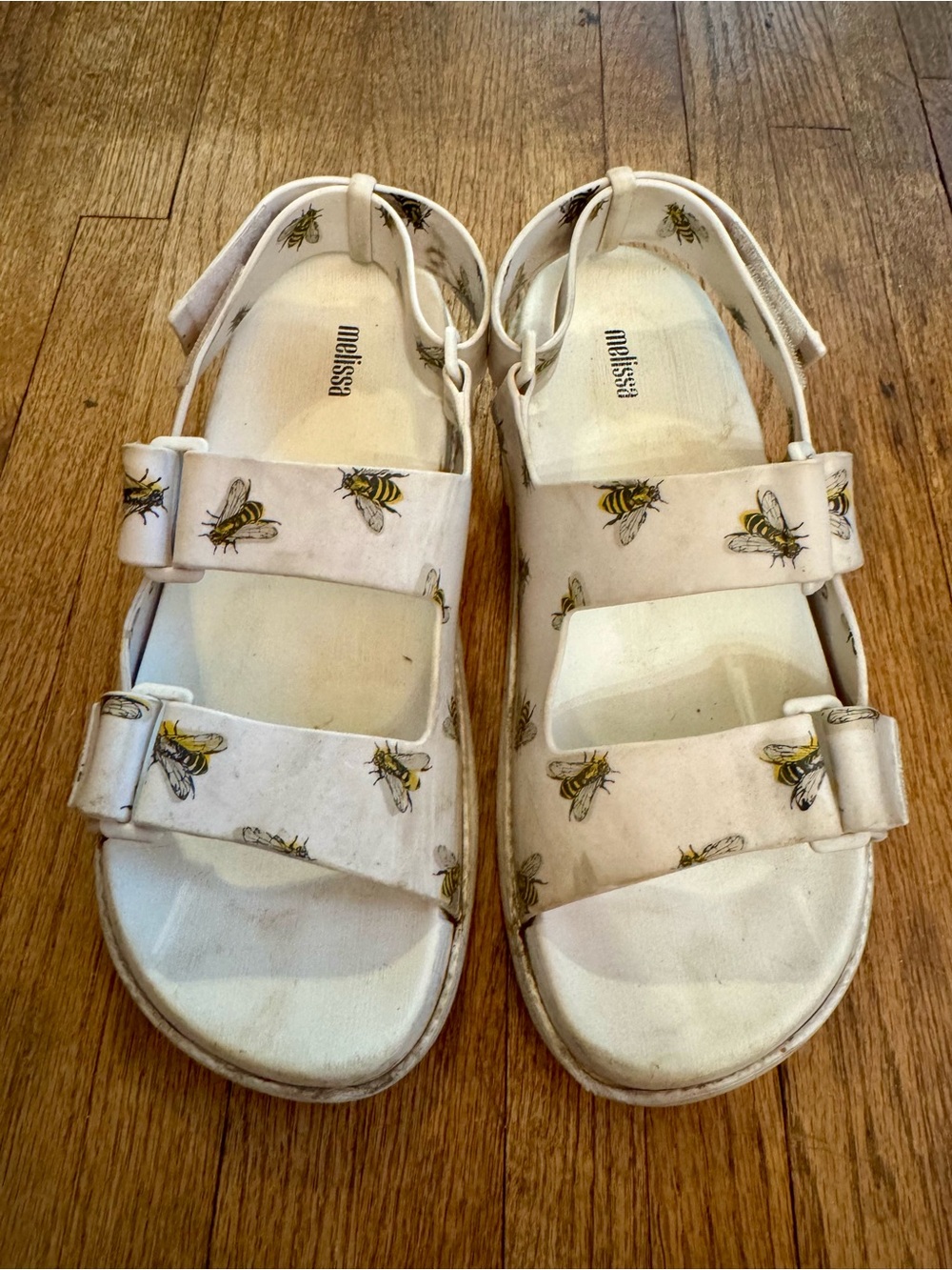 Melissa White Sandals with Yellow Bee Print